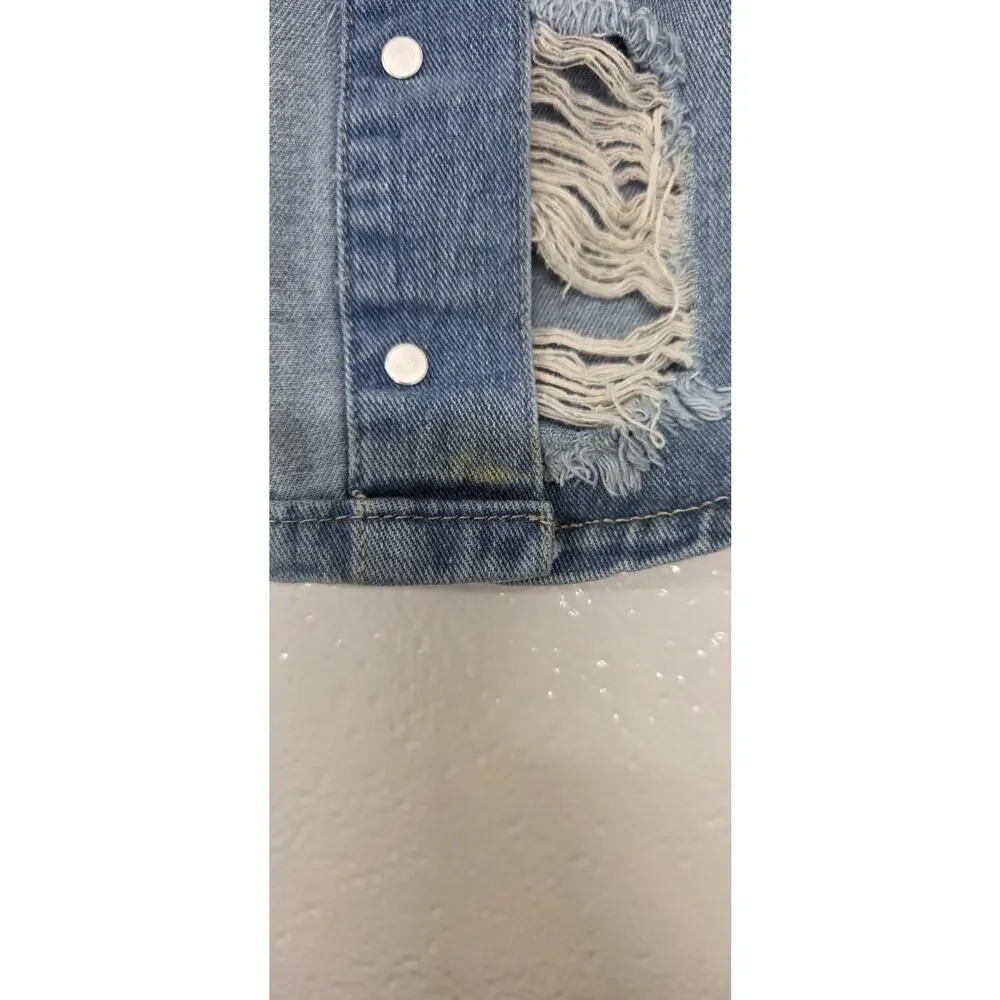 Forever 21 Distressed Denim Mini Skirt Button Front Medium Wash Size Large